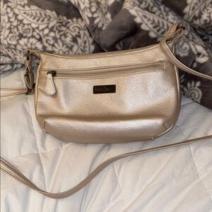 Small metallic cream colored multi sac Crossbody Bag